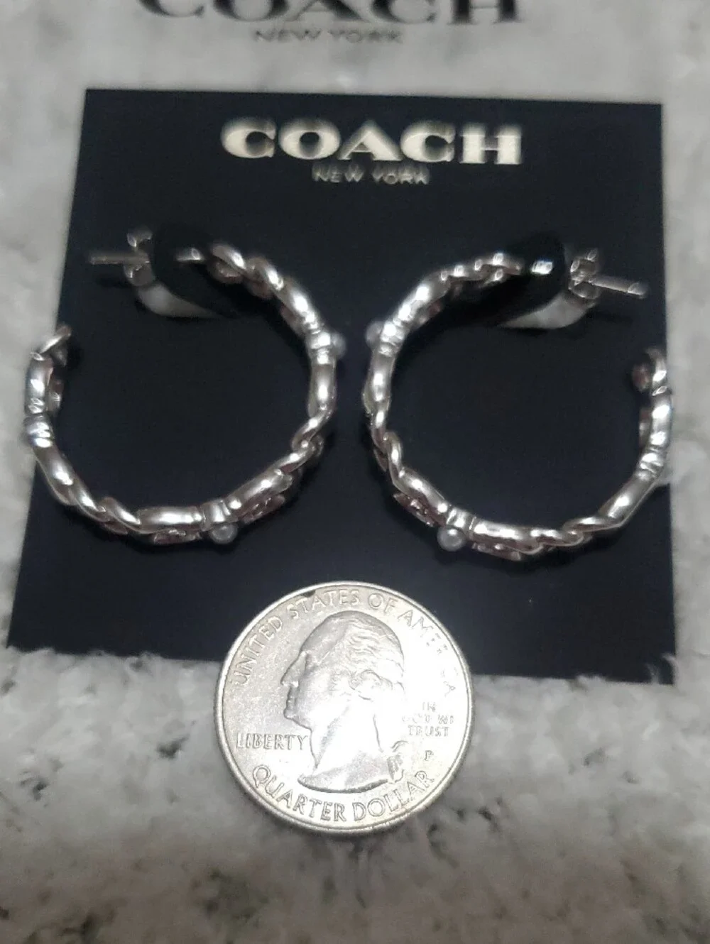 COACH Silver Twisted Hoop Earrings - Picture 2 of 5